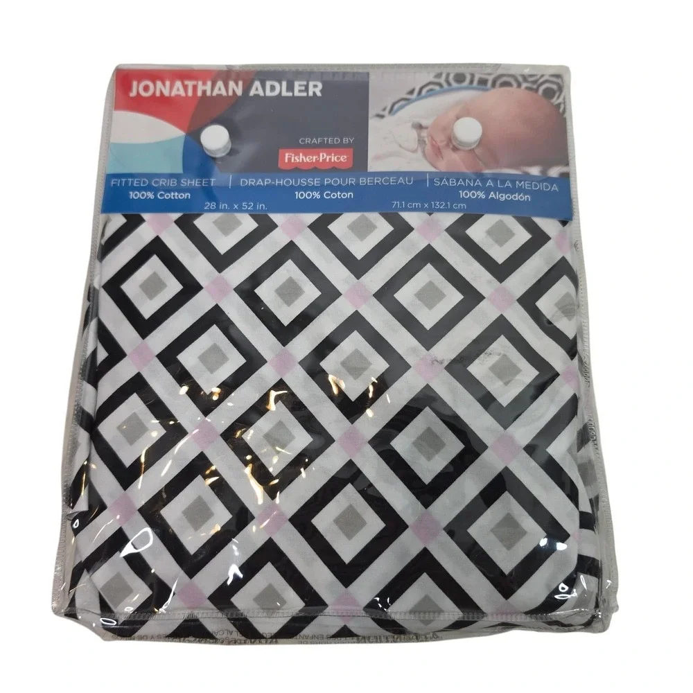 Jonathan Adler Fisher-Price Geometric Crib Fitted Sheet 28x52 White Cotton